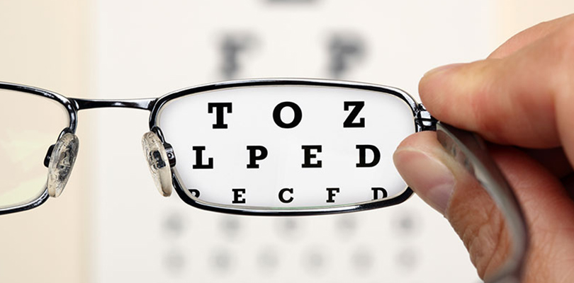 Prescription glasses focus on optical chart