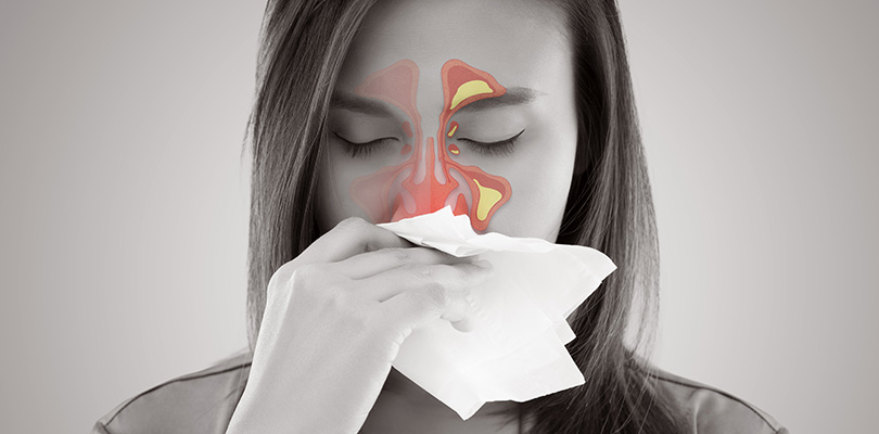 A woman has nasal congestion