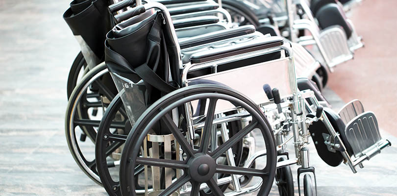 A couple of wheelchairs are lined up